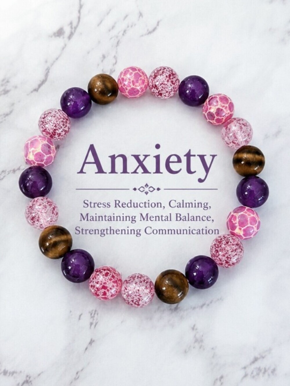 Anxiety Relief Crystal Bracelet Tiger Eye Amethyst Pink Jasper Stretch Bracelet